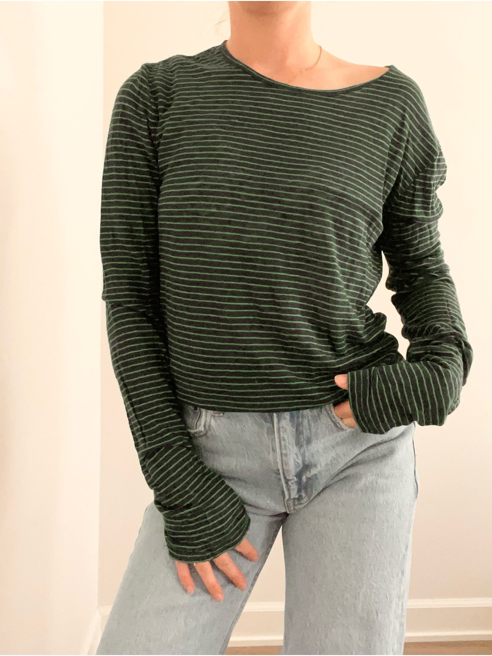 Alexander Wang Dark Green Striped Long-Sleeve Tee
